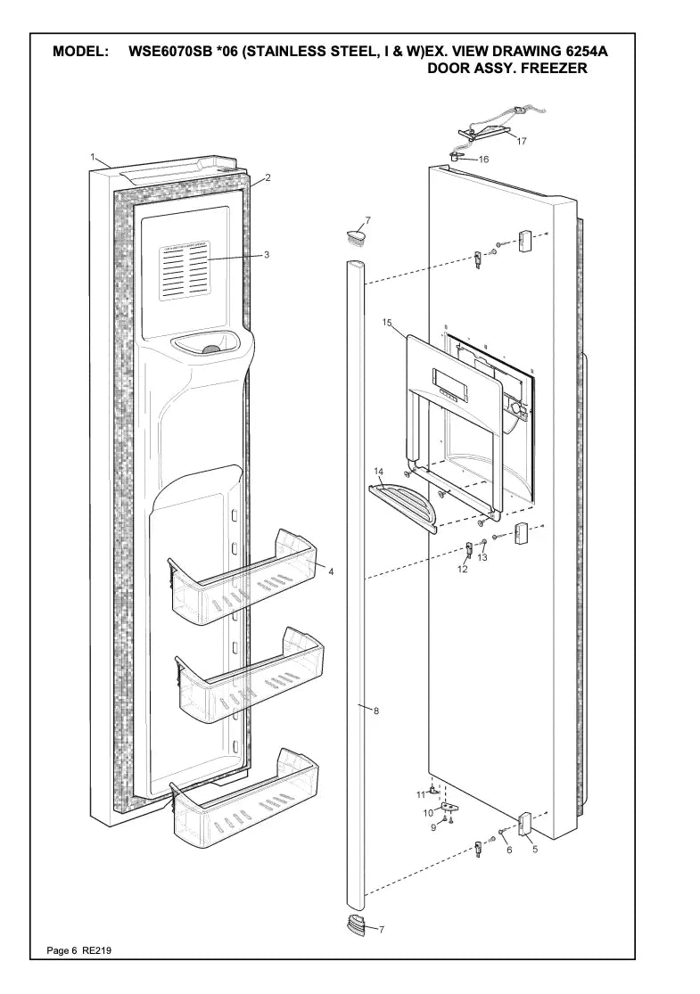 1451372 Westinghouse stainless steel fridge FZR FREEZER DOOR outer panel FIP foam assembly WSE6070SB